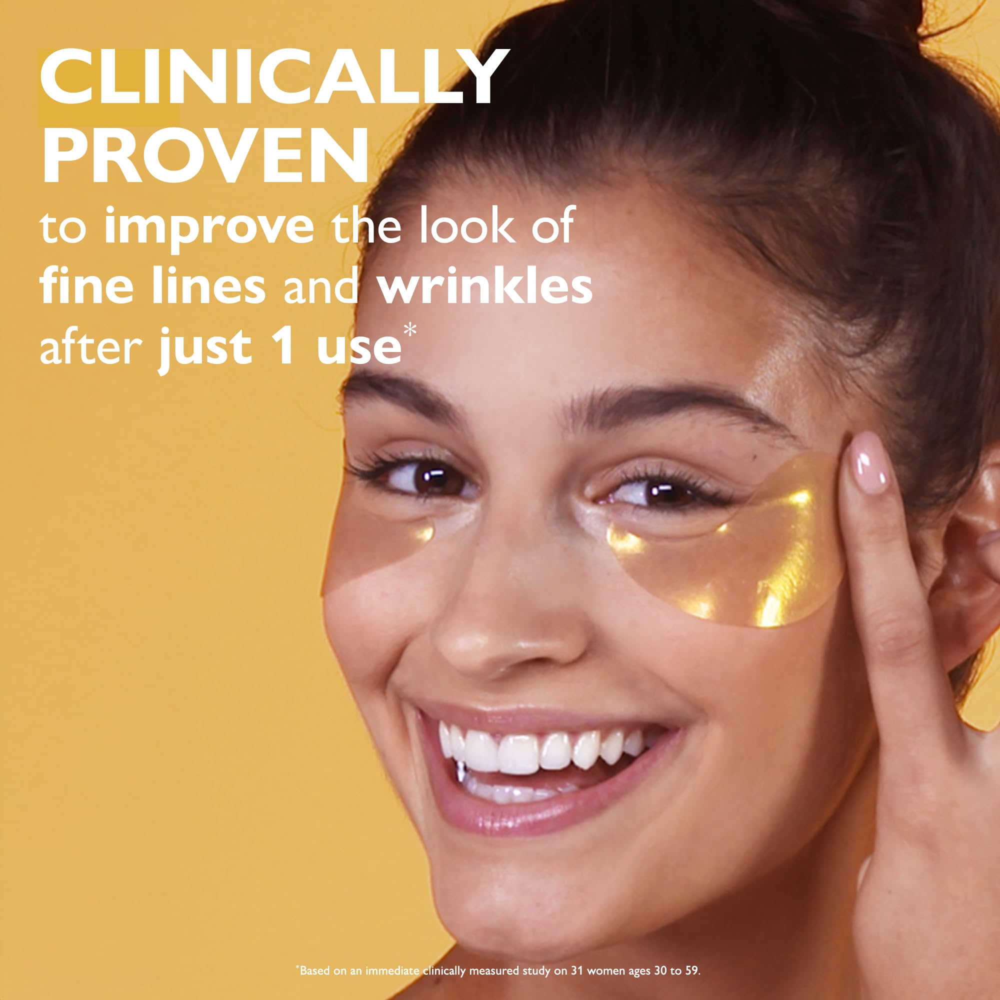 Peter Thomas Roth patch applied under eye demonstrating immediate smoothing and refresh