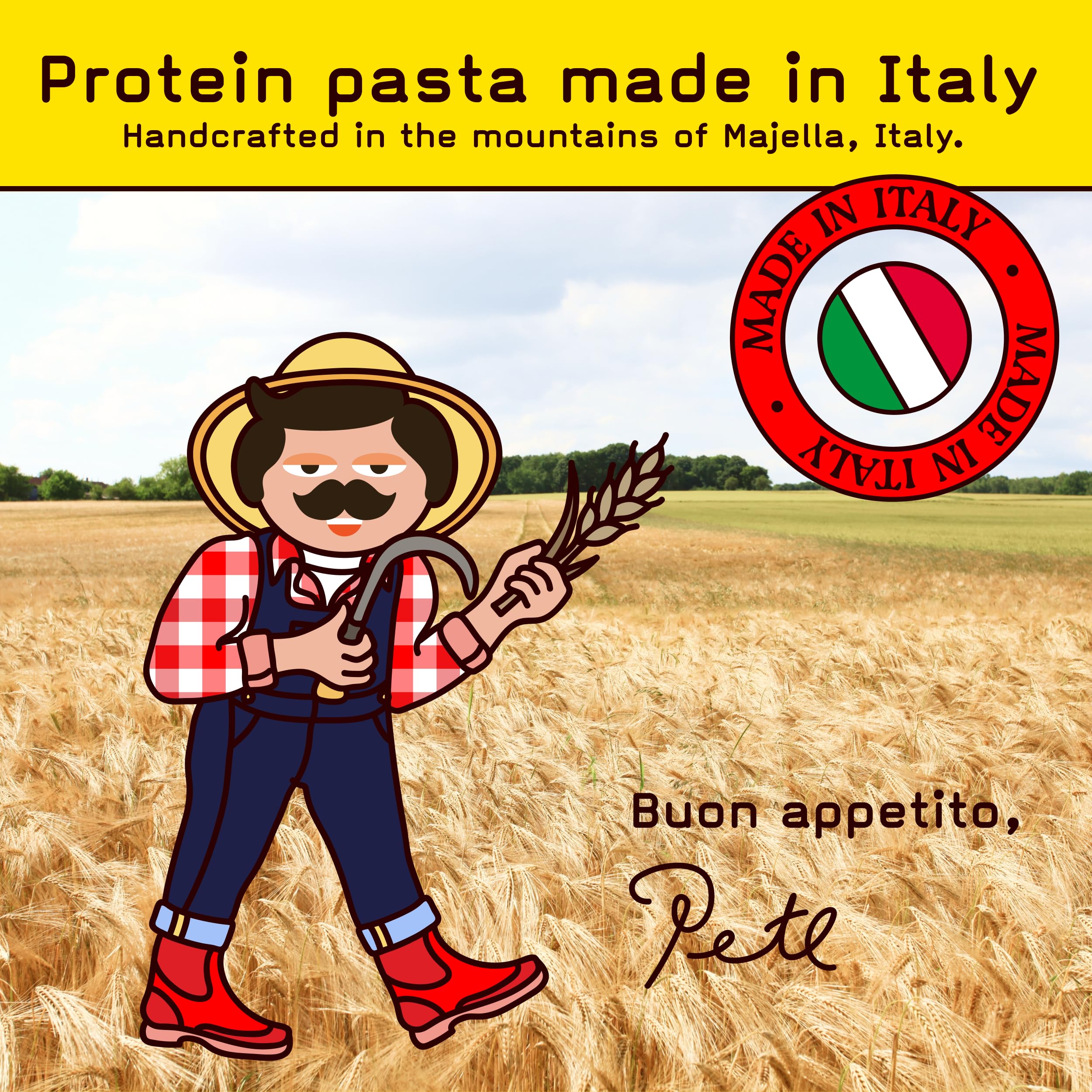 Pete's Pasta ingredient label with organic semolina for authentic flavor