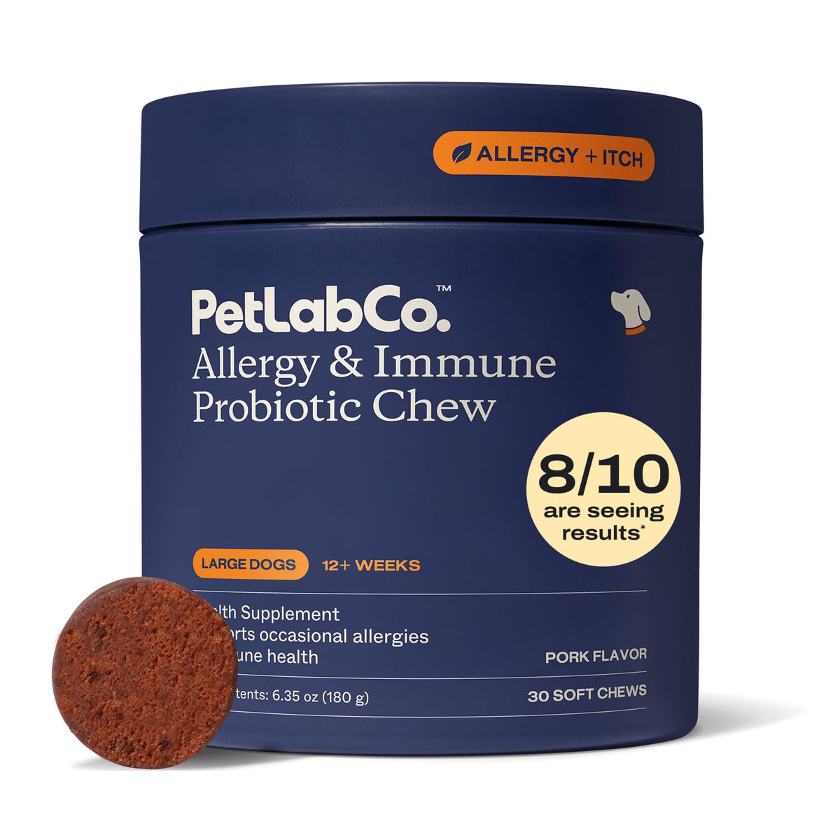 PetLab Co. front packaging showing product benefits and large-dog focus