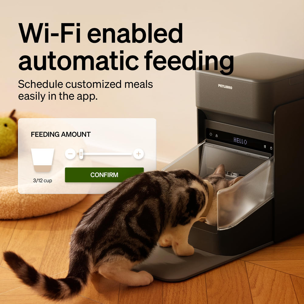 PETLIBRO feeder in kitchen lifestyle scene offering tidy automated meal routines