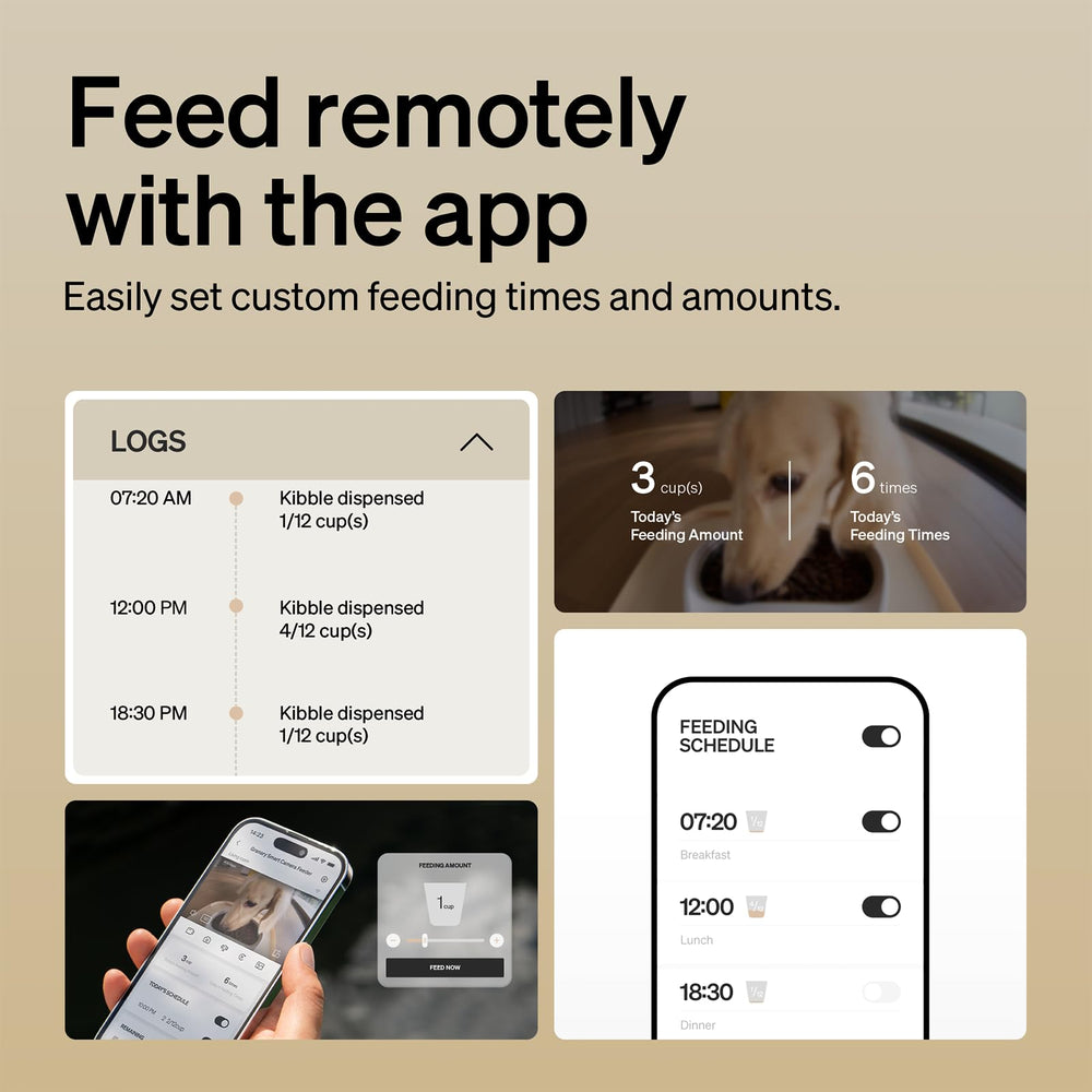PETLIBRO feeder in use with cat eating, enabling scheduled meals remotely
