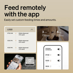 PETLIBRO feeder in use with cat eating, enabling scheduled meals remotely