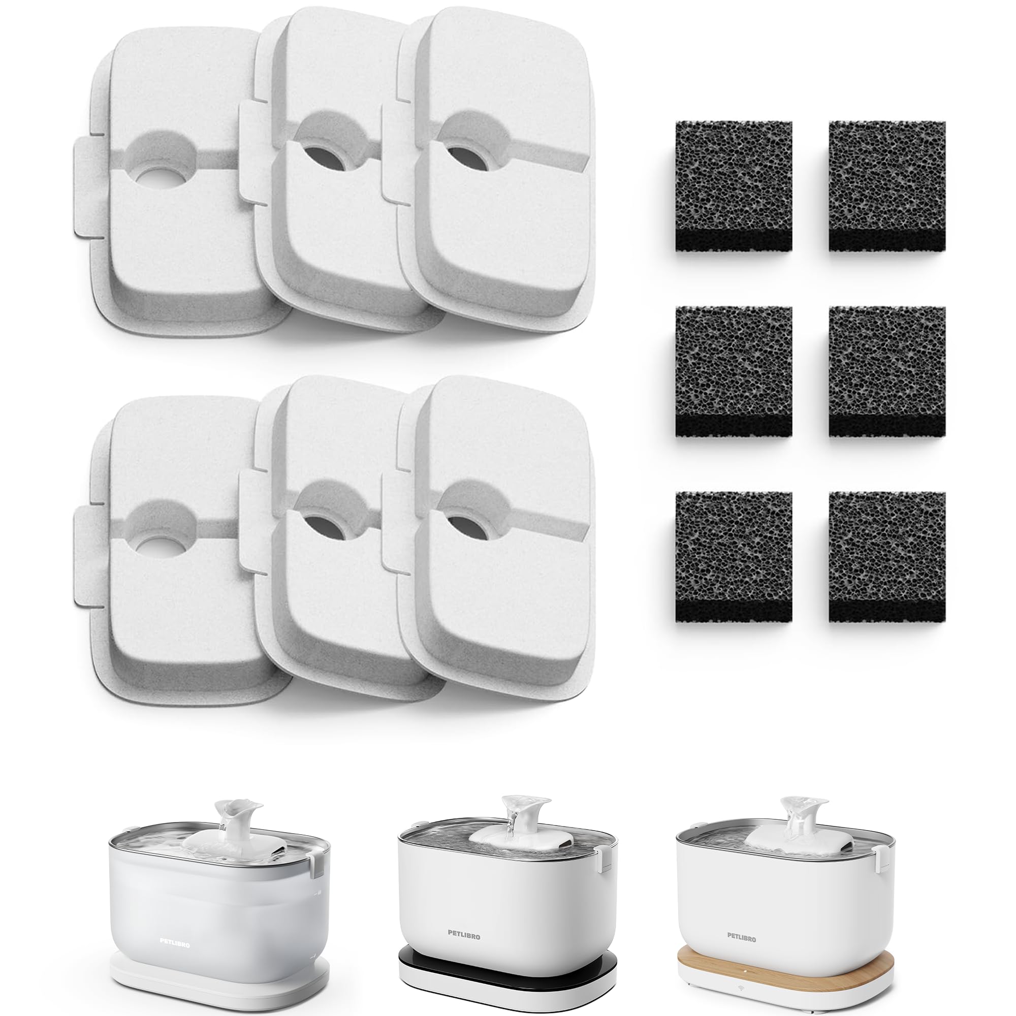 PETLIBRO six-pack front packaging showing spare filters for easy replacement