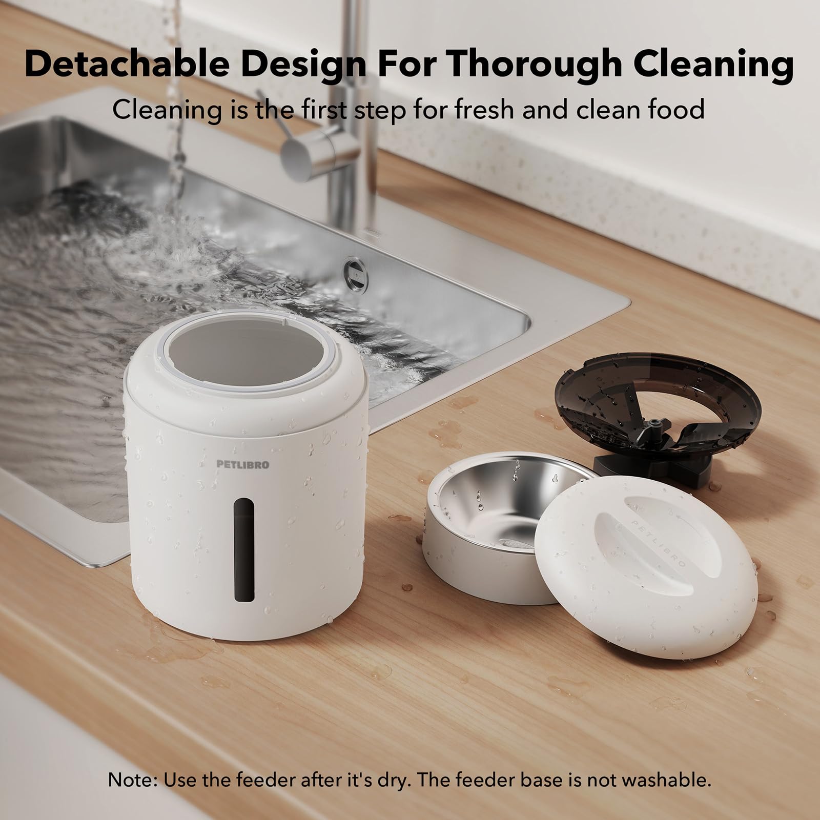 PETLIBRO kibble dispensing closeup demonstrating consistent portioning