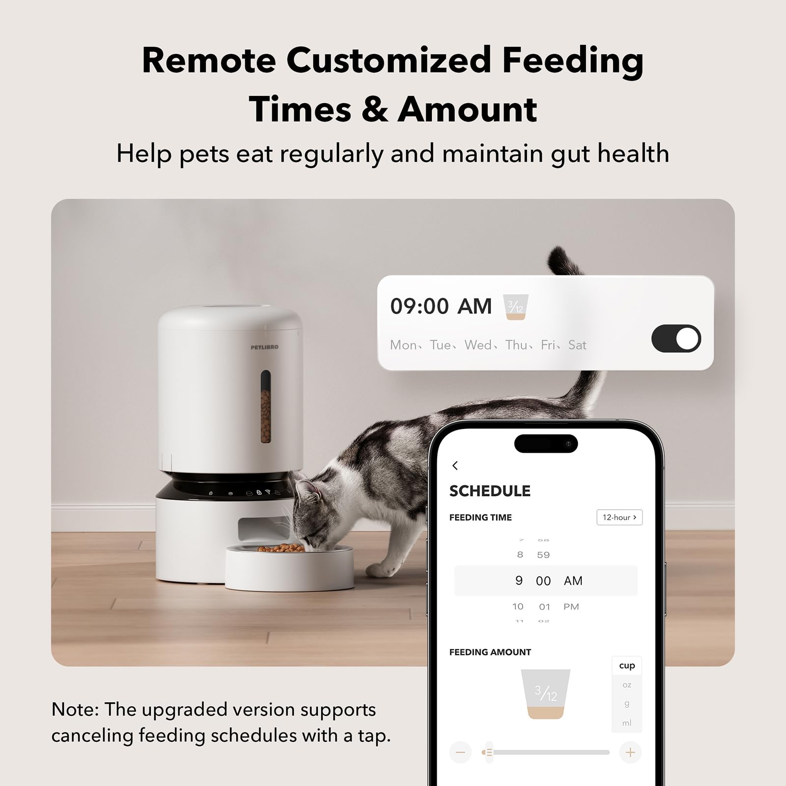 PETLIBRO voice record button for personalized meal calls and comfort