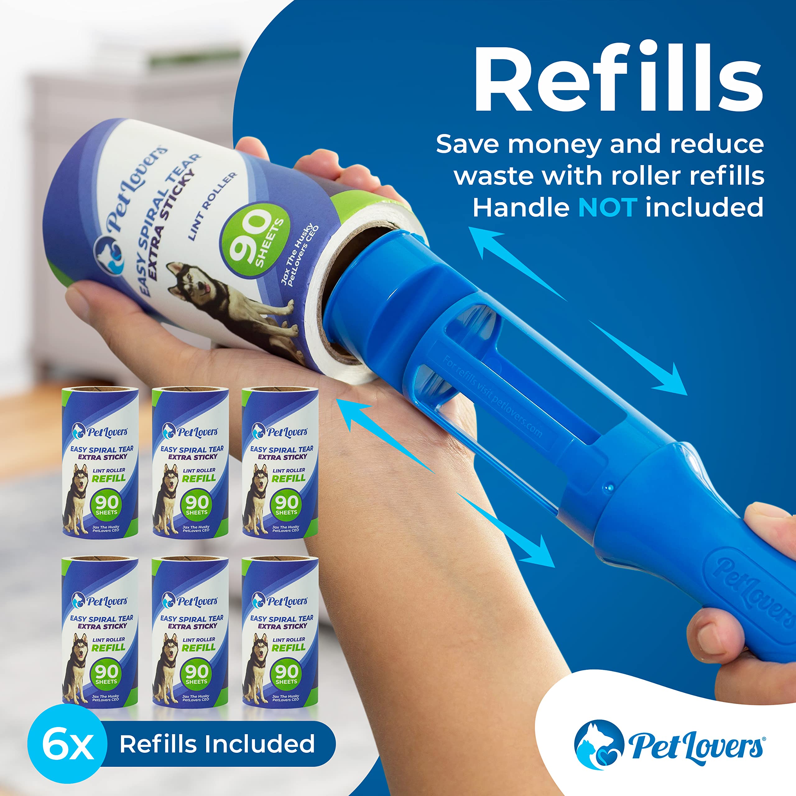 PetLovers refill roll being used on a couch to remove pet hair quickly