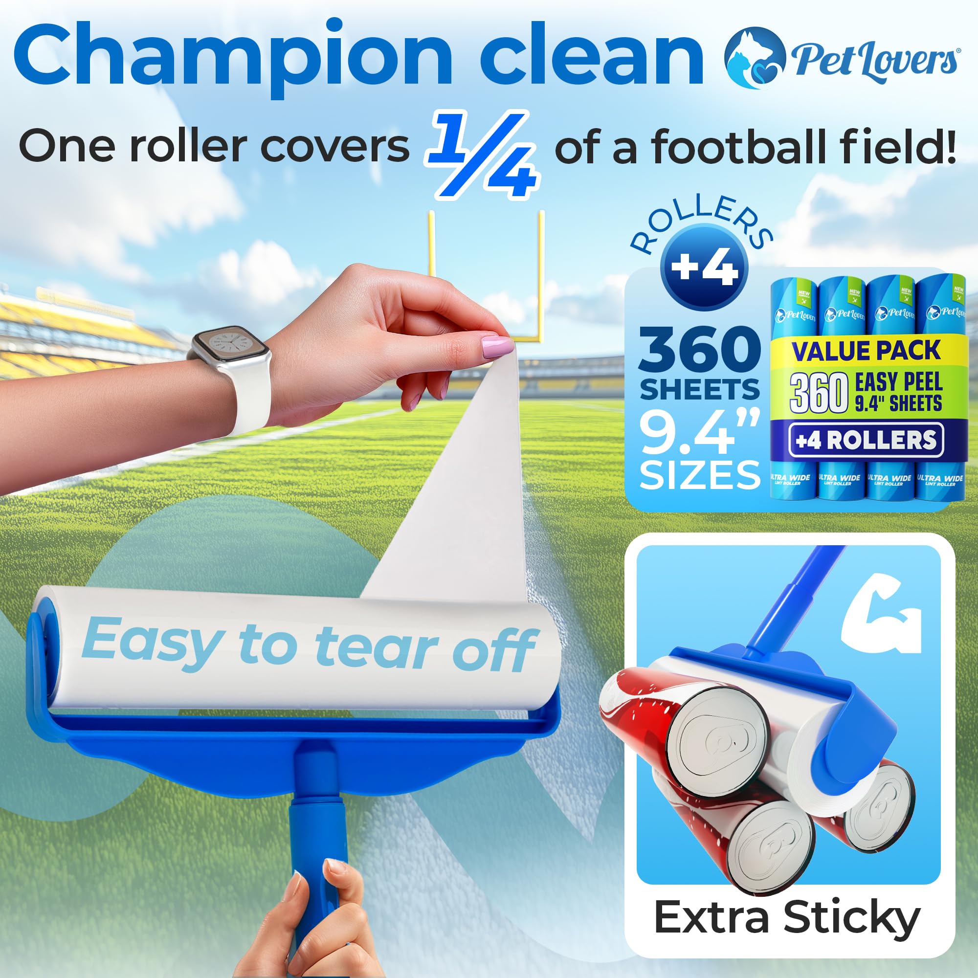 PetLovers roller with handle extended for comfortable upright use and back relief