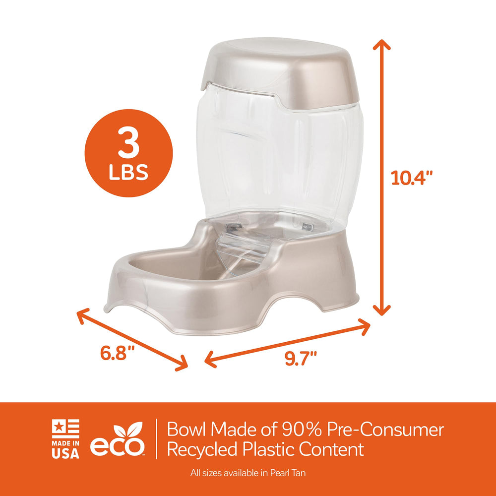 Petmate feeder hopper close-up showing wide opening for easy cleaning
