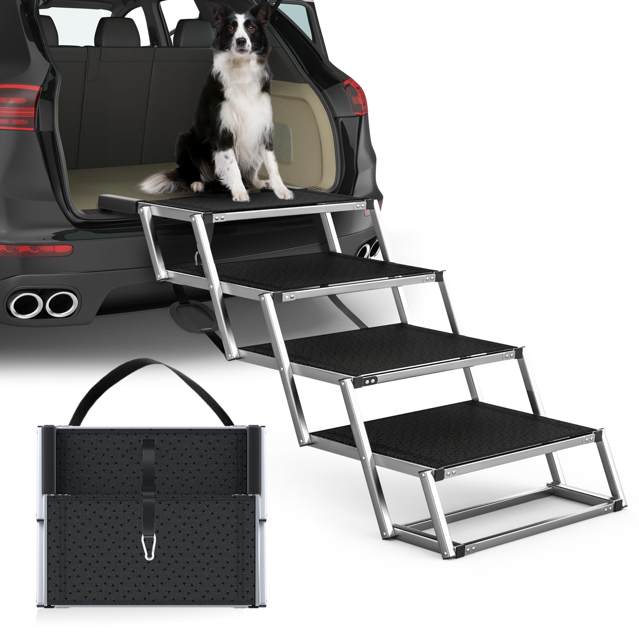 PetRuna front view of folded dog stairs showing compact storage benefit