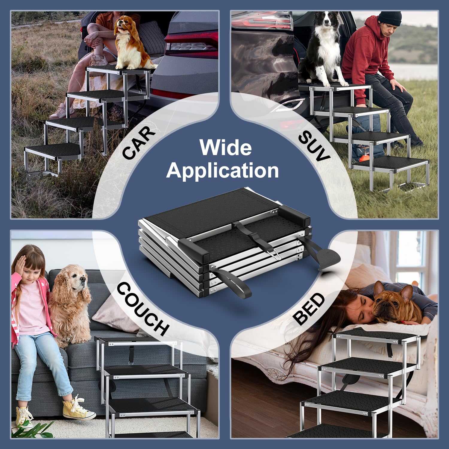 PetRuna folded stairs in trunk demonstrating easy portable storage