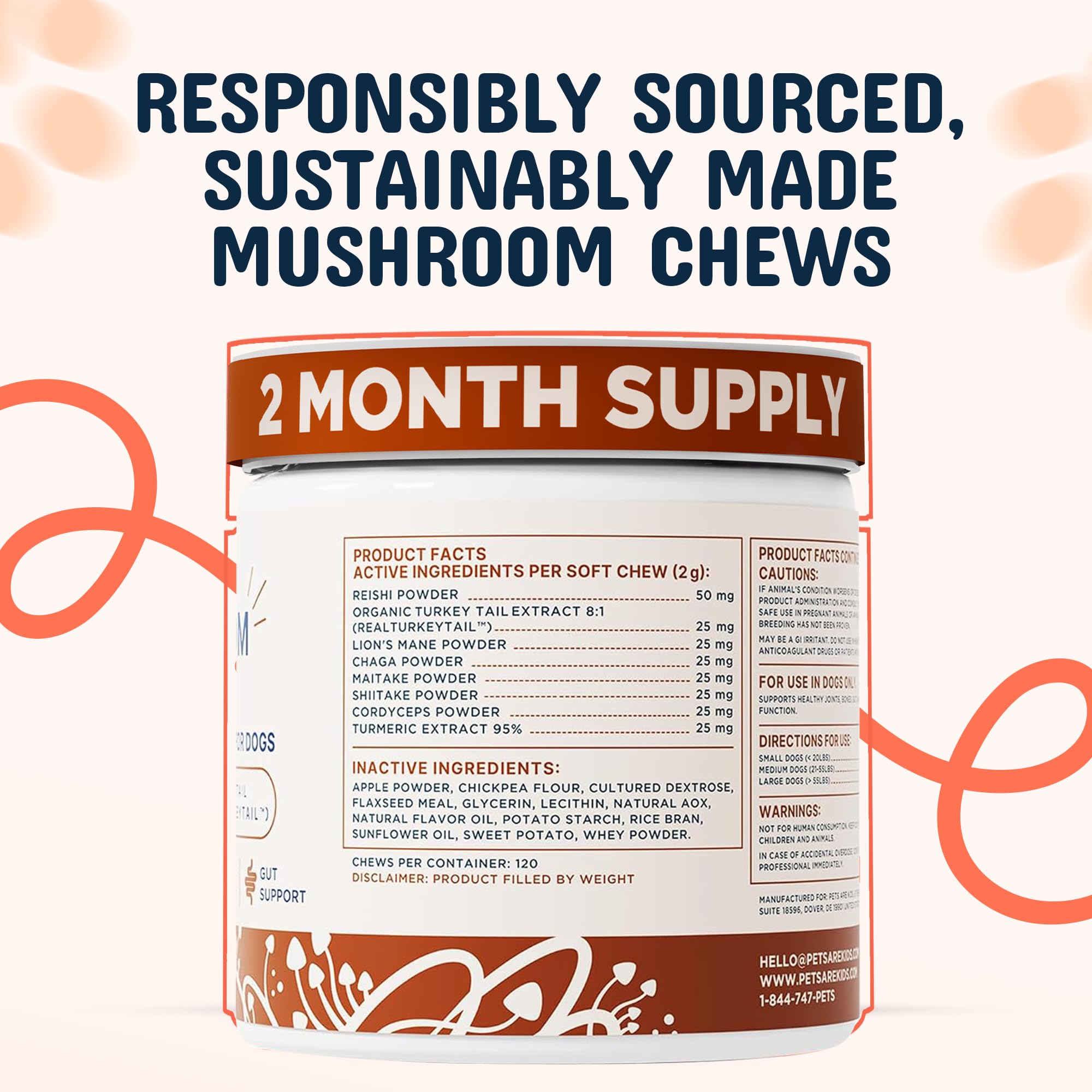 Back of pack nutrition facts for Pets Are Kids Too supplement chews