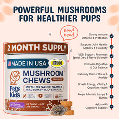 Pets Are Kids Too close-up of chew texture showing natural mushroom pieces