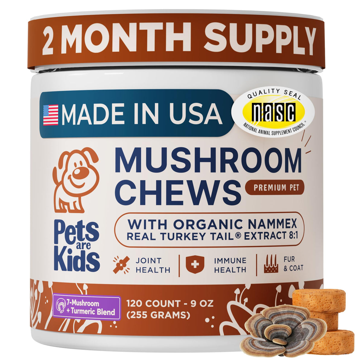 Pets Are Kids Too front packaging showing product benefits and NASC badge