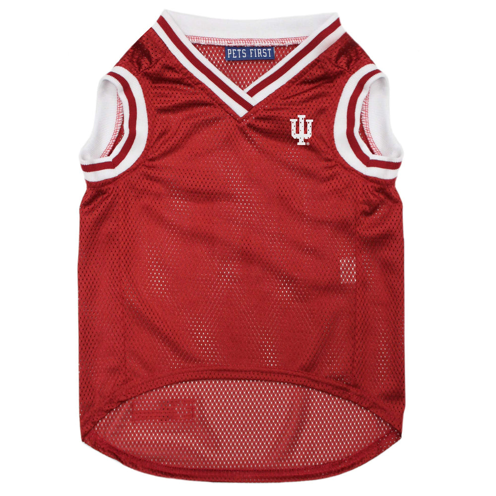 Pets First dog wearing Indiana Hoosiers jersey at tailgate showing comfortable fit
