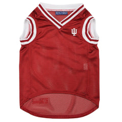 Pets First dog wearing Indiana Hoosiers jersey at tailgate showing comfortable fit