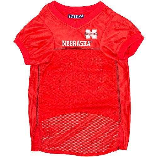 Pets First Nebraska jersey on dog at tailgate showing team spirit and easy movement