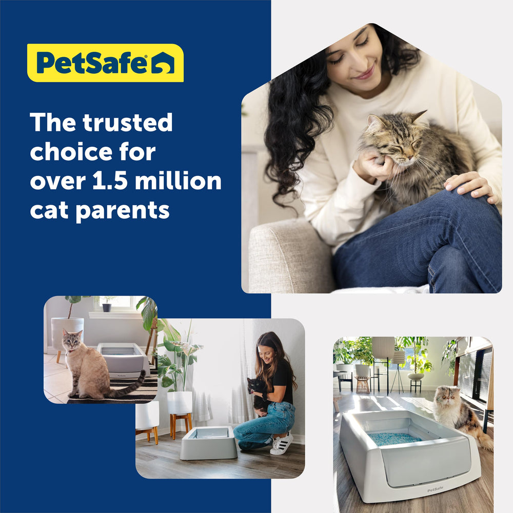 PetSafe hands replacing disposable tray showing no-scoop convenience