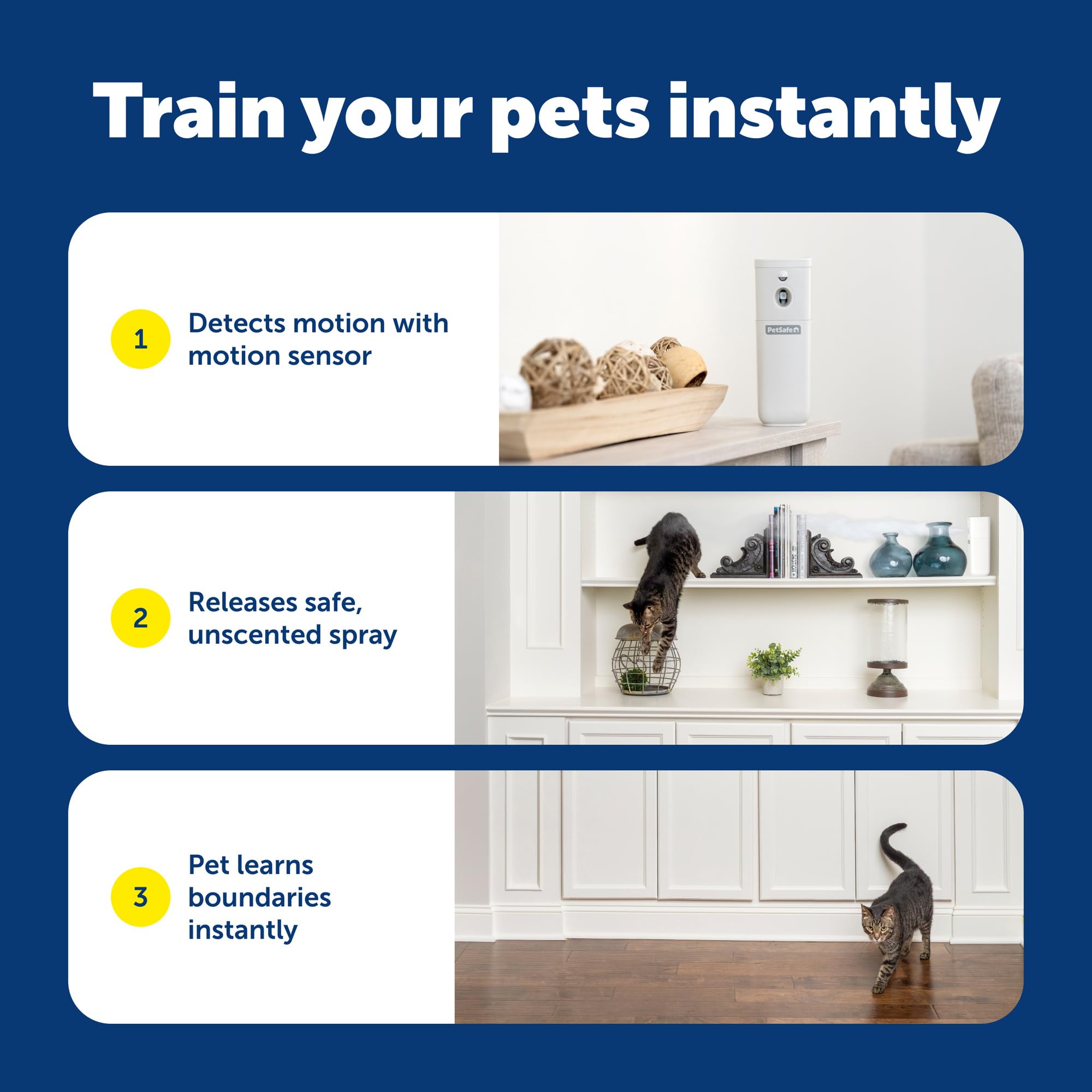 PetSafe SSSCAT on kitchen counter lifestyle scene showing pet-free surfaces and peace of mind