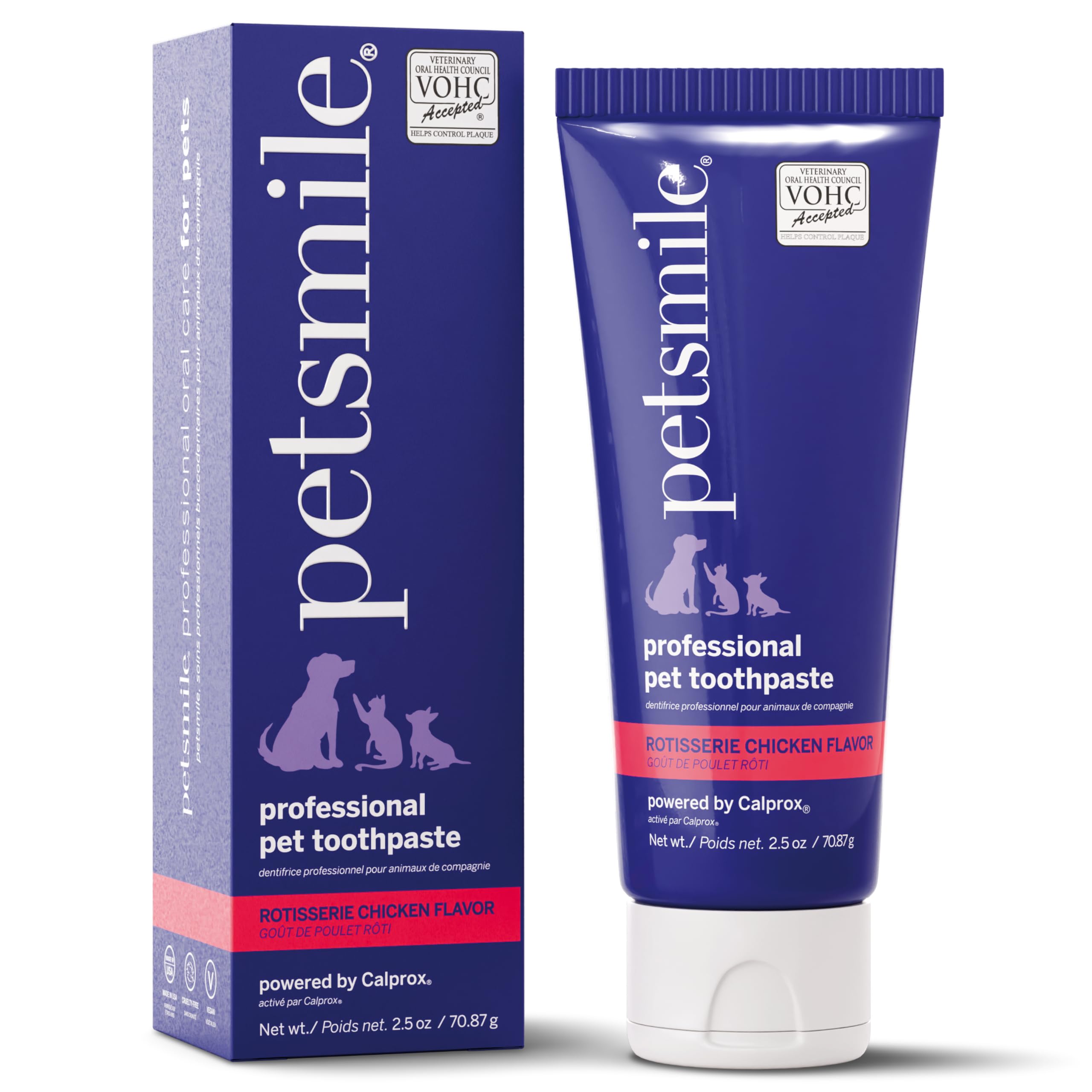 petsmile front tube rotisserie chicken toothpaste showing label and size benefit: clear identification