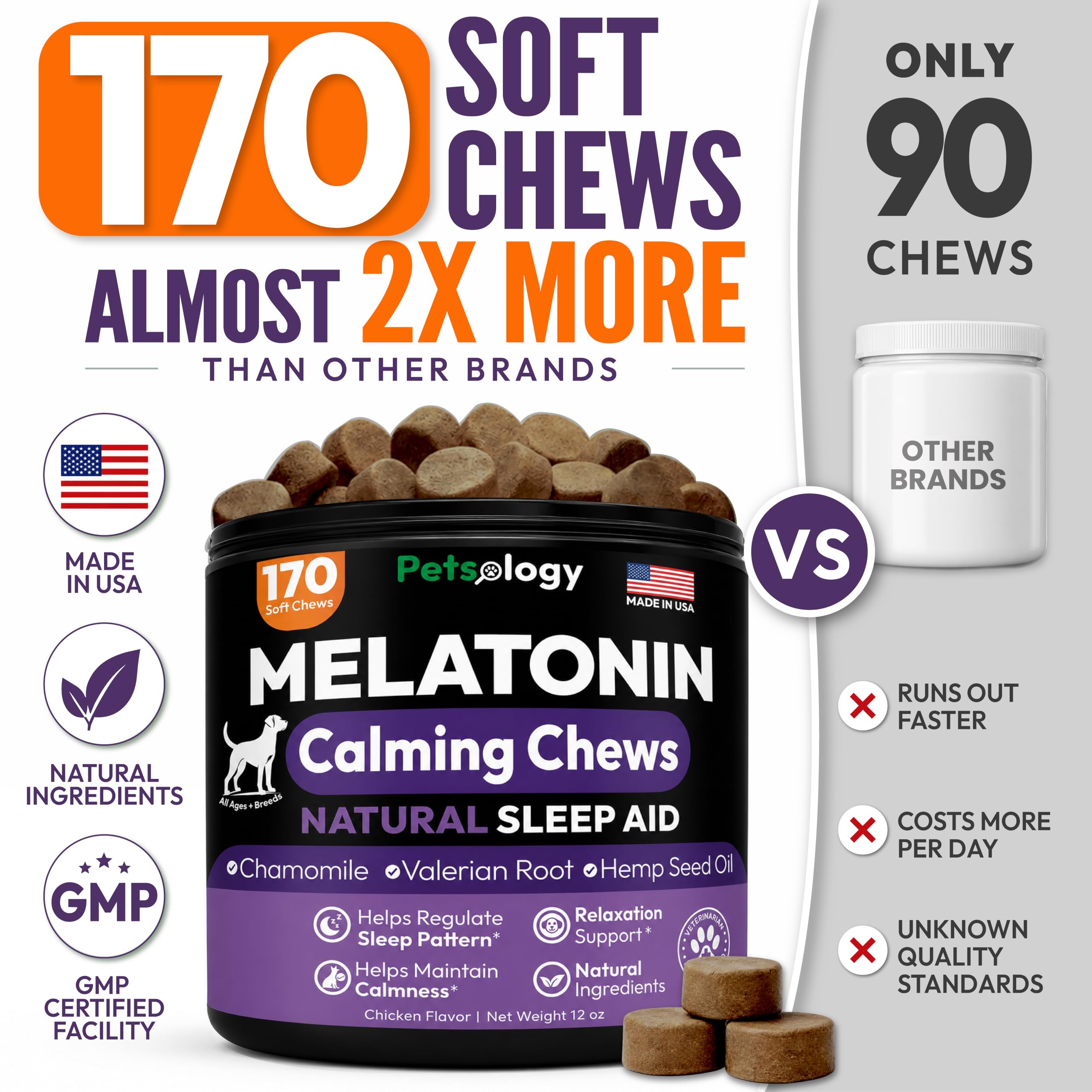 Petsology chew beside food bowl showing size scale and portioning benefit