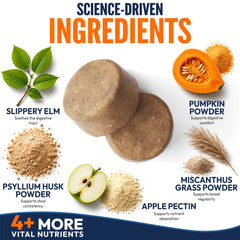 Petsology label close-up showing ingredients and vet-formulated reassurance