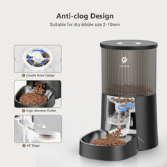 PETULTRA dispensing outlet angle closeup showing smooth kibble flow and precise portions