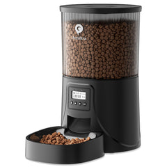 PETULTRA feeder front view showing controls and secure lid, improves scheduled feeding