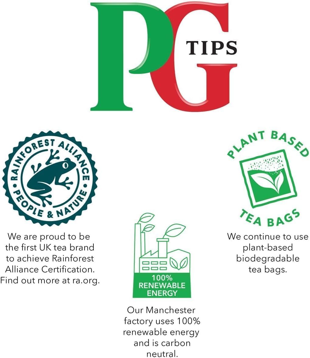 PG Tips box side label with product details and UK packing, assures quality