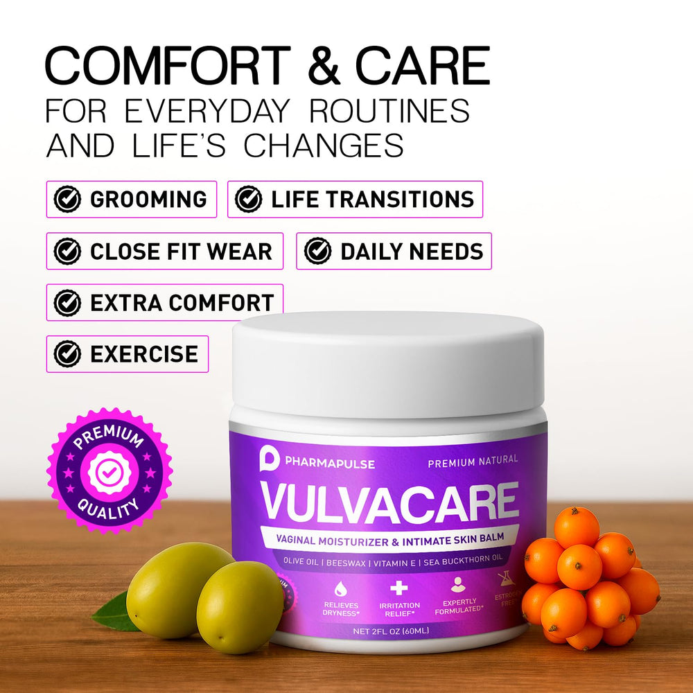 Pharmapulse Vulvacare before and after skin visual implying reduced dryness and redness