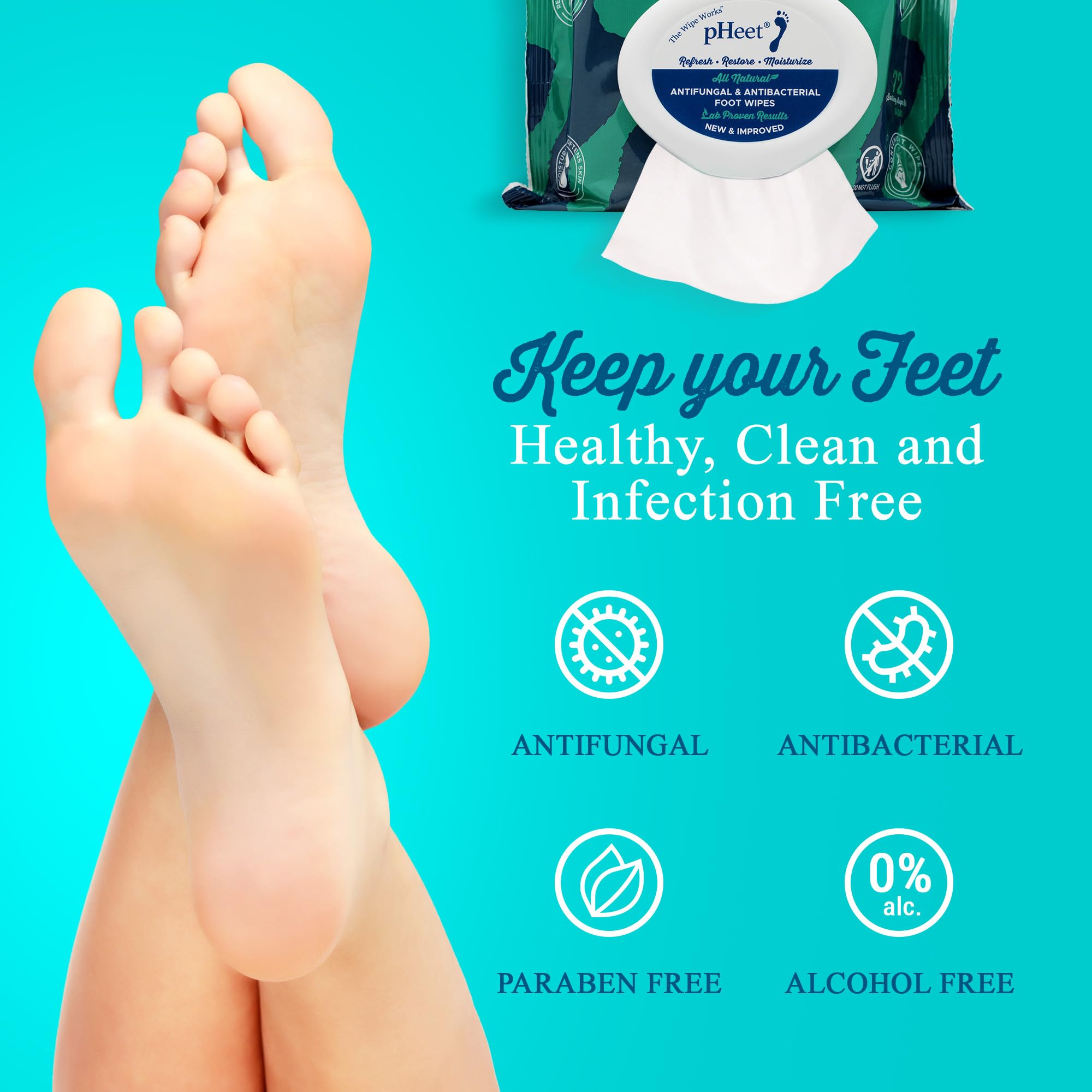 pHeet wipe held in hand showing easy single-use application and portability