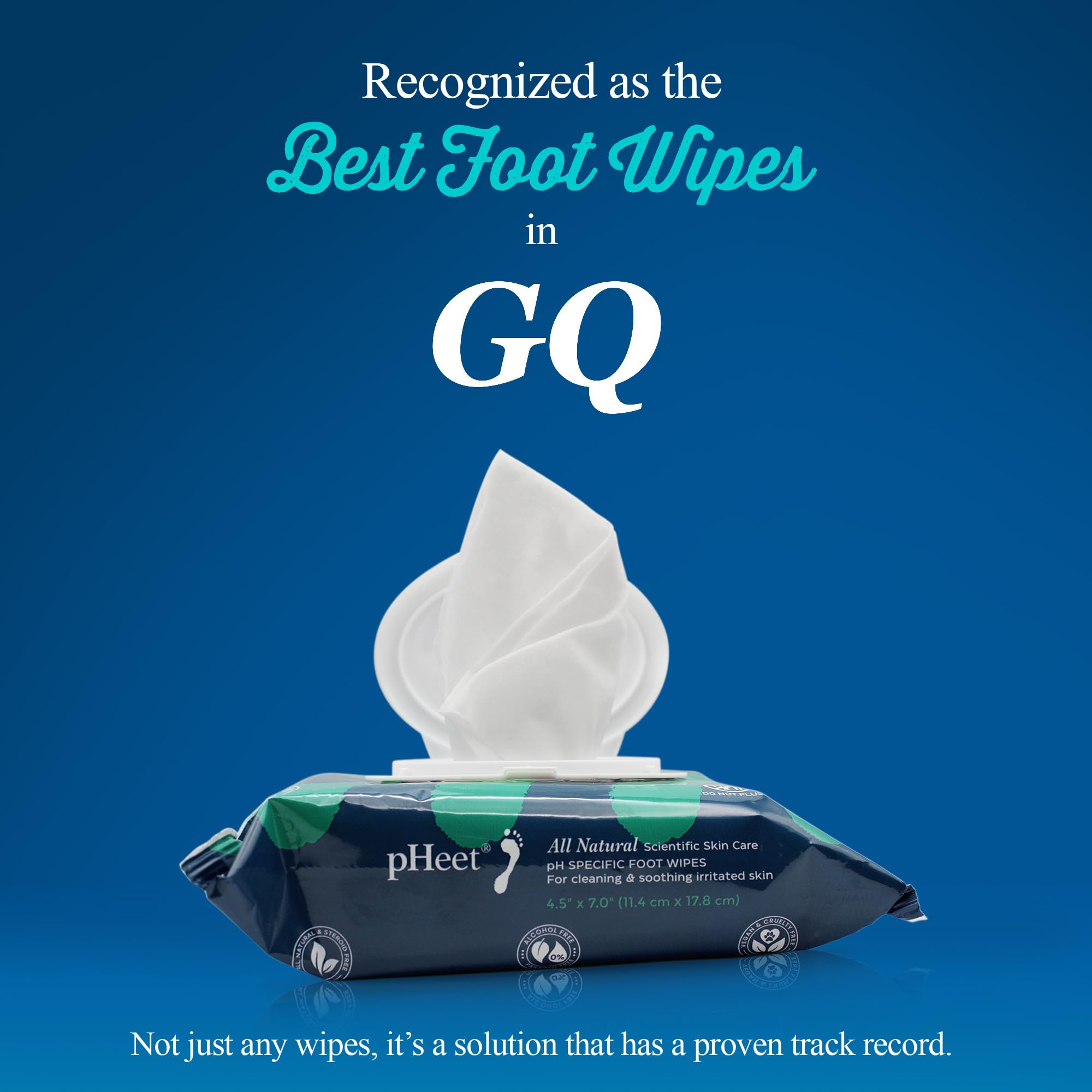 pHeet wipe being used on foot to remove sweat and refresh skin instantly