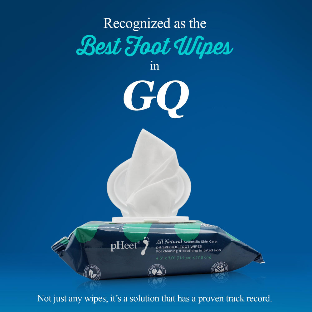 pHeet wipe being used on foot to remove sweat and refresh skin instantly