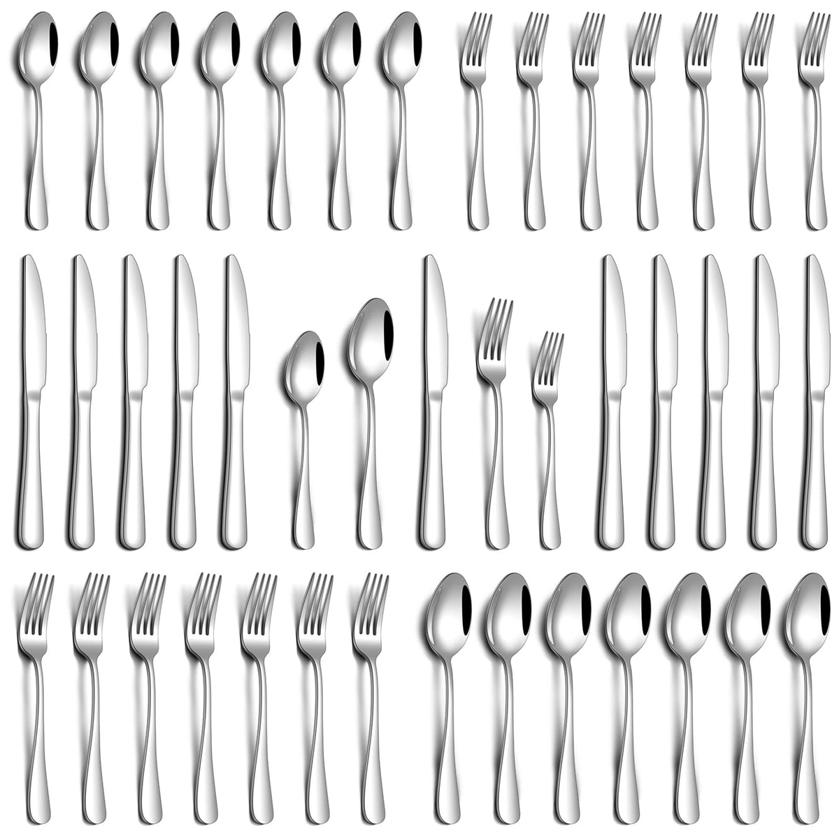 PHILIPALA front layout of all 30-piece flatware set showing coordinated pieces and polished finish