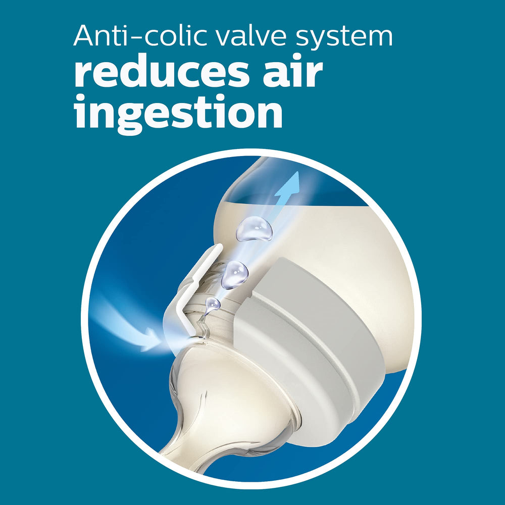 Philips Avent AirFree vent attached showing upright feeding advantage