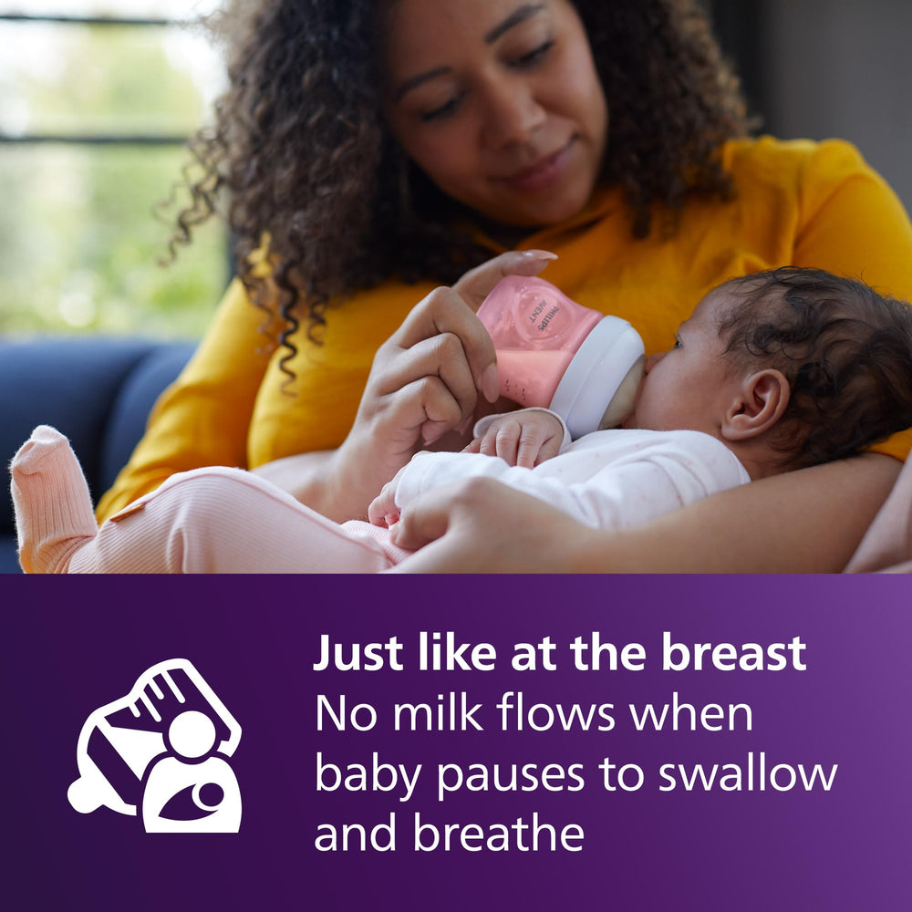 Philips Avent bottle in hand illustrating ergonomic grip and easy hold
