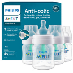 Philips Avent front packaging shows 4oz anti-colic bottles with reassurance