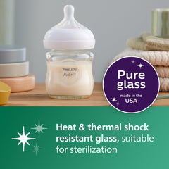 Philips Avent side profile of glass bottle highlighting ergonomic shape