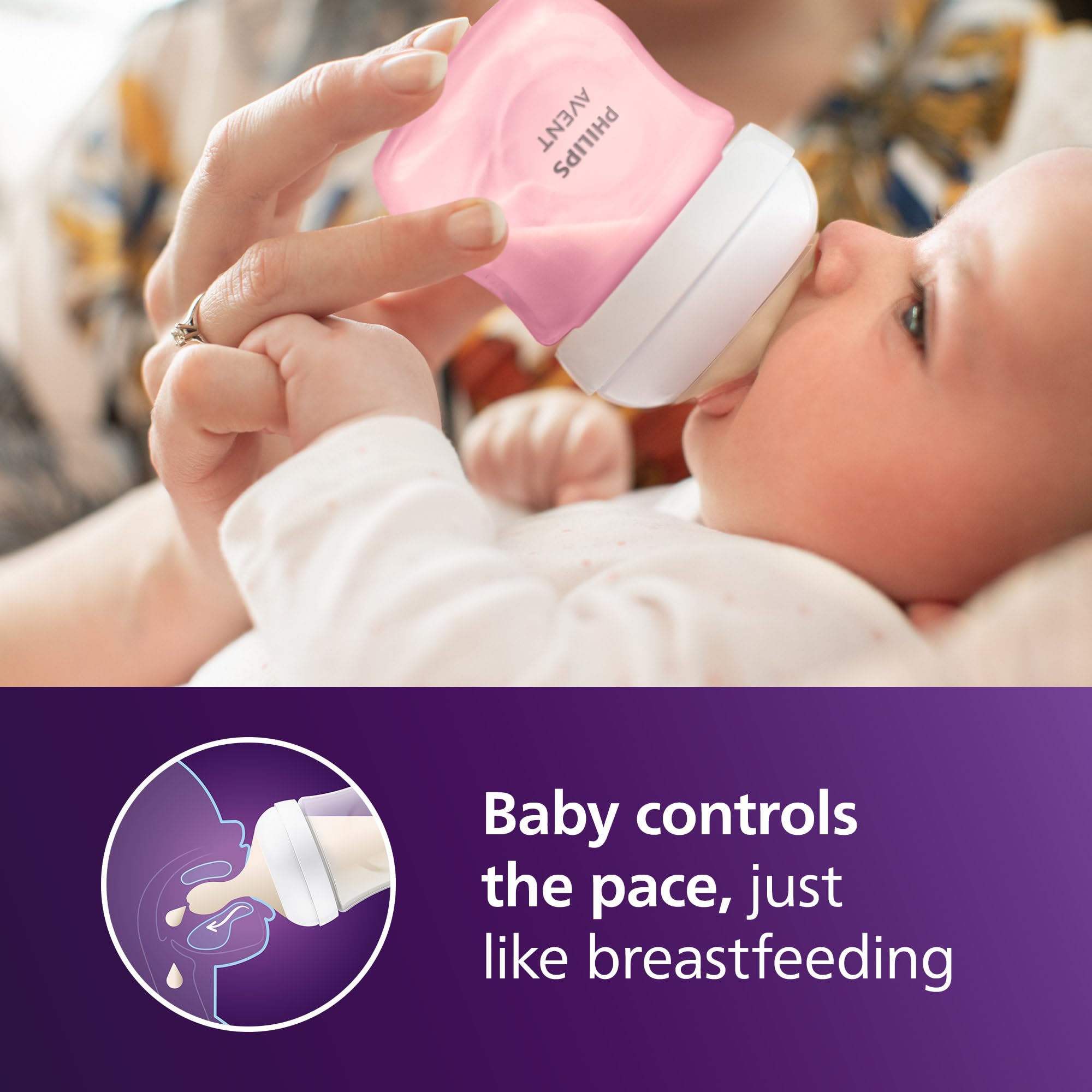 Philips Avent nipple close-up showing breast-shaped design for easier latch