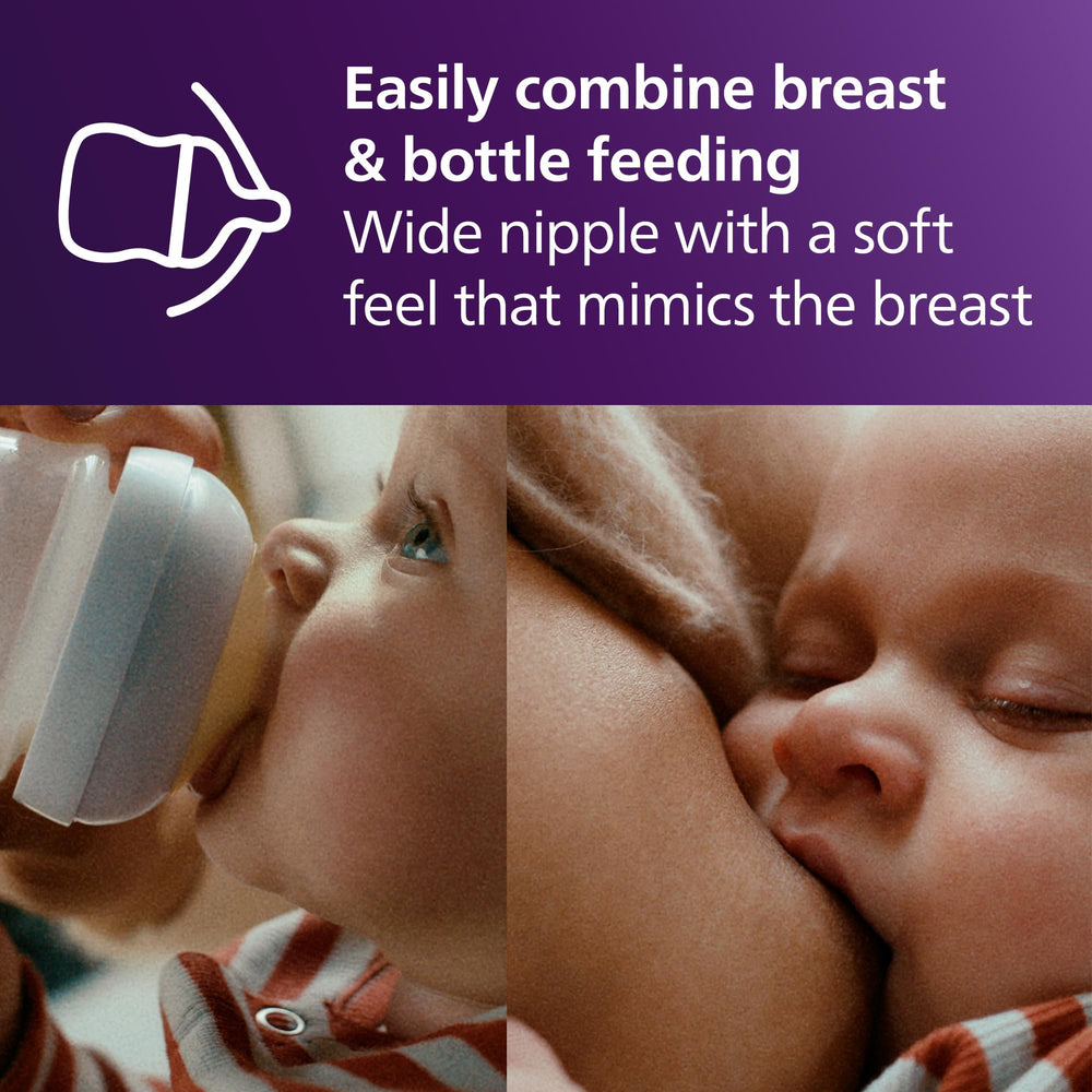 Wide-neck view of Philips Avent bottle for easy filling and cleaning