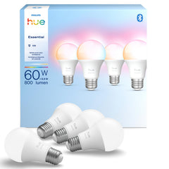 Philips Hue A19 pack front packaging showing four bulbs and benefits