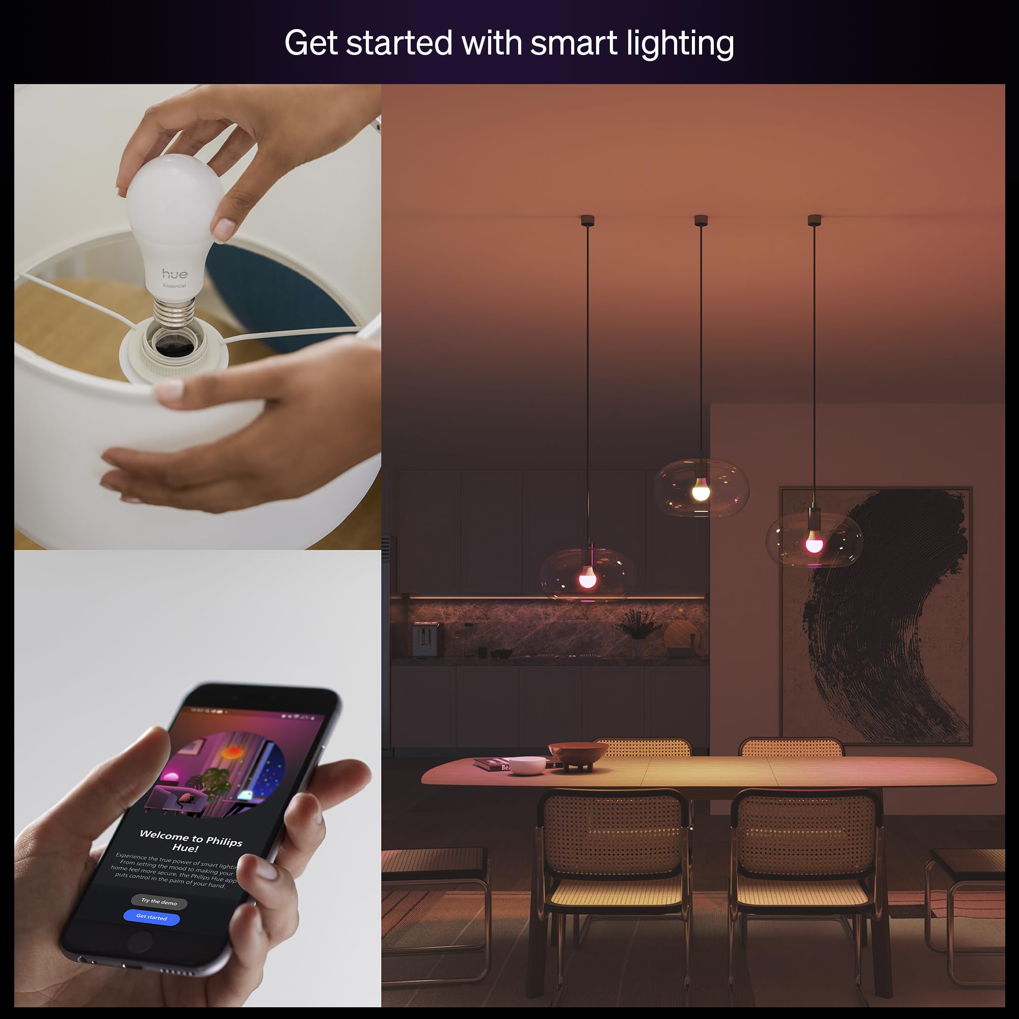 Philips Hue A19 bulb close-up diffuser showing smooth light output benefit