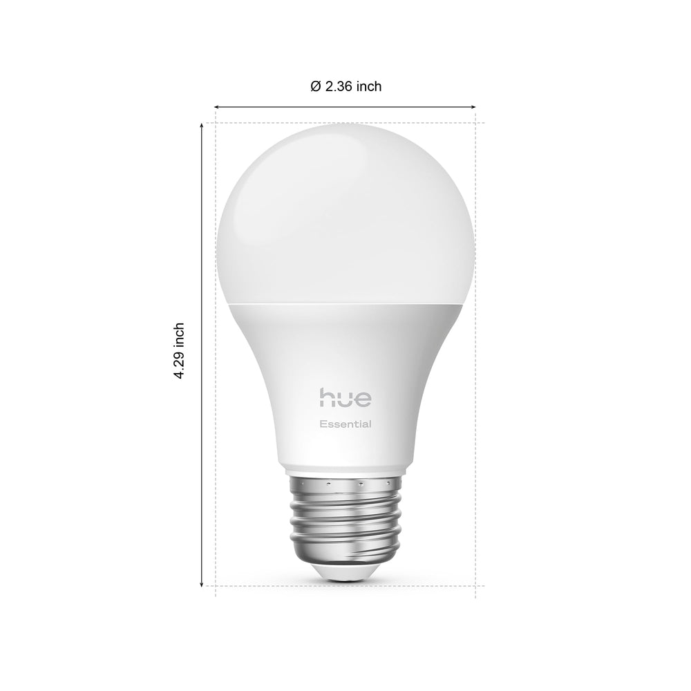 Philips Hue A19 four bulbs staged on wood surface illustrating included pack