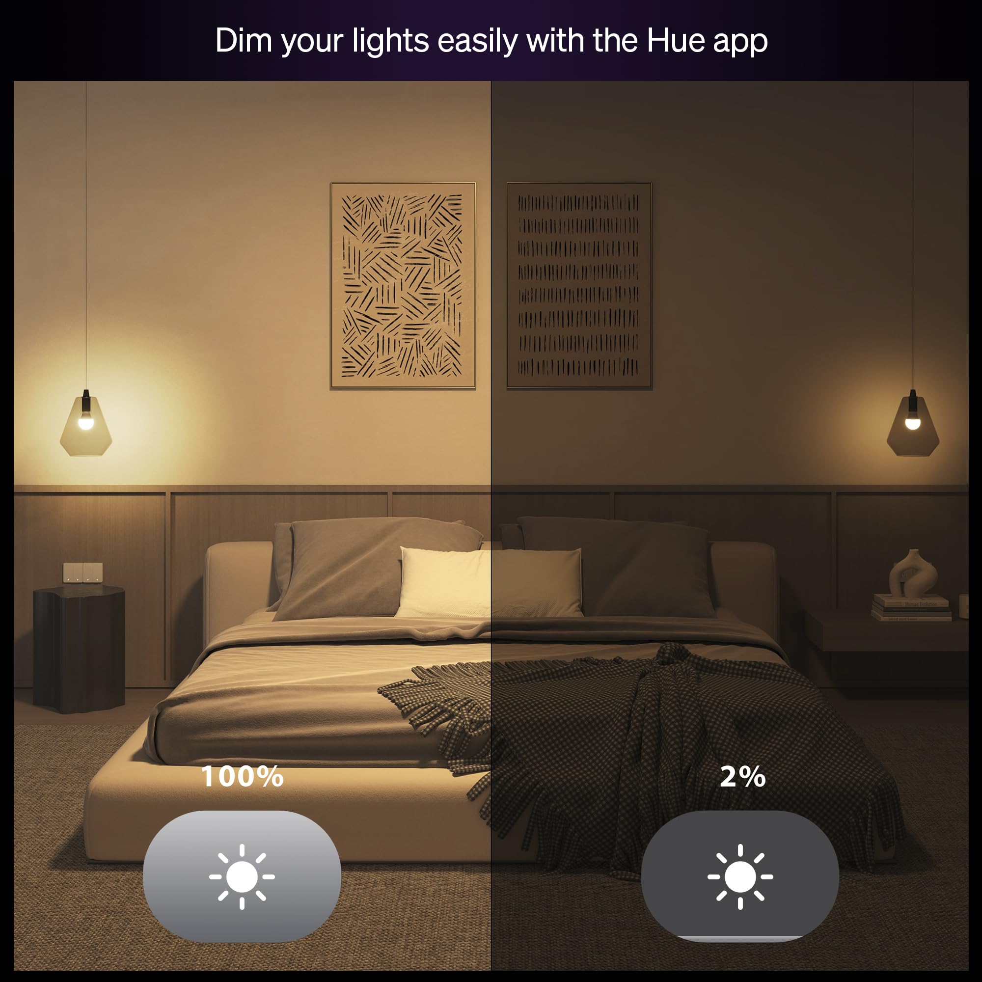 Philips Hue A19 bulb in table lamp warm tone creates cozy ambiance