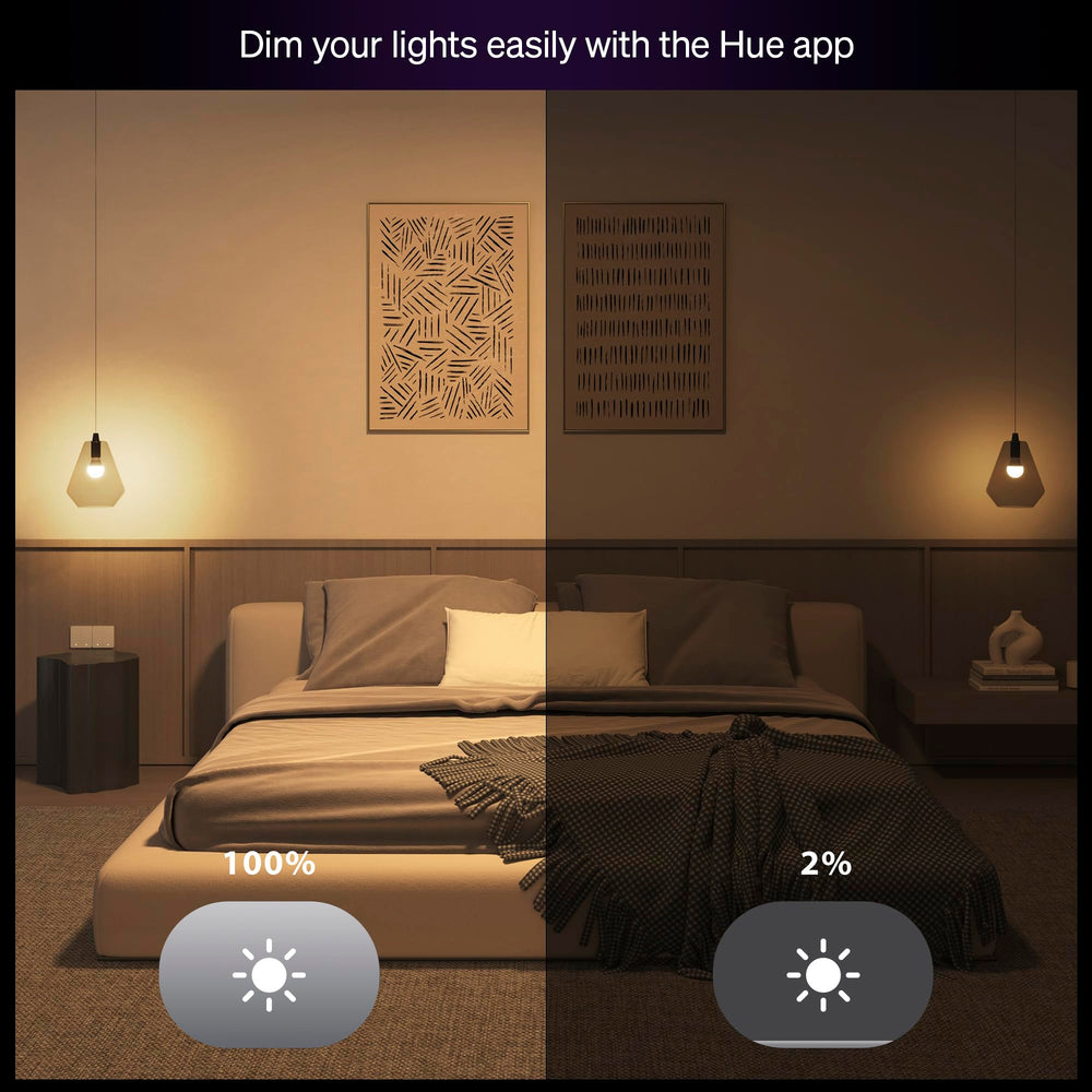 Philips Hue A19 bulb in table lamp warm tone creates cozy ambiance