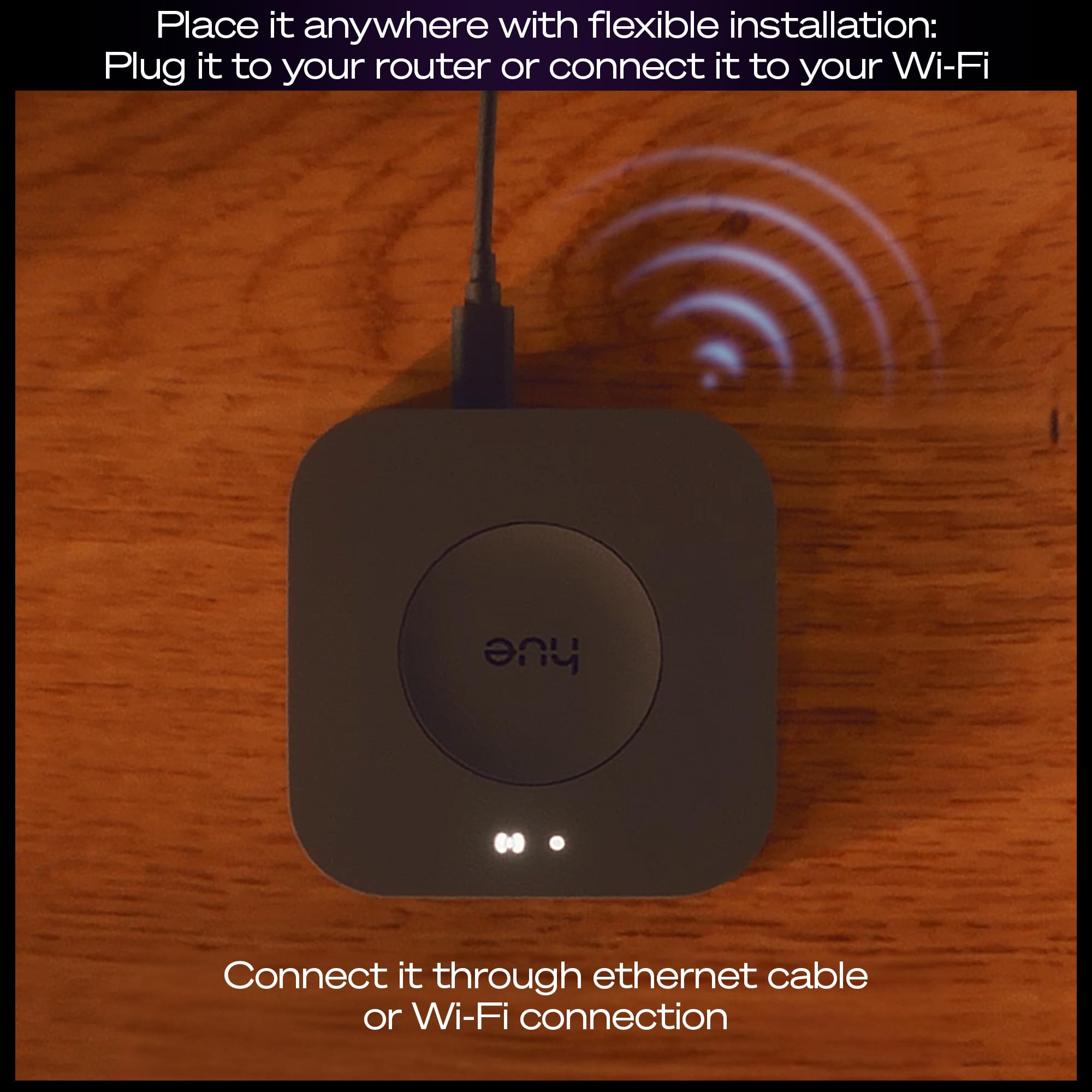 Philips Hue Bridge Pro placed wirelessly versus router showing placement freedom benefit