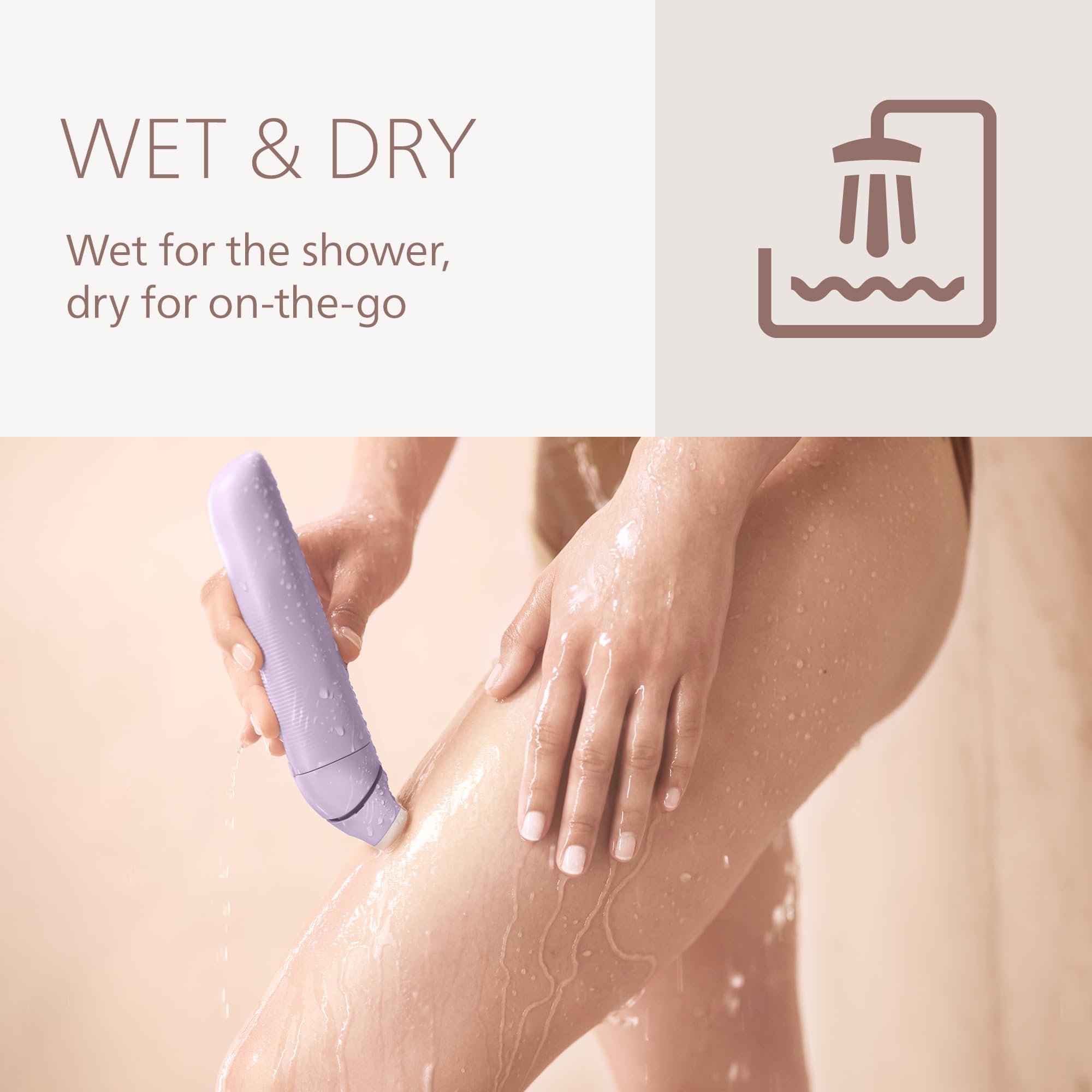 PHILIPS lady shaver in shower use illustrating wet and dry convenience