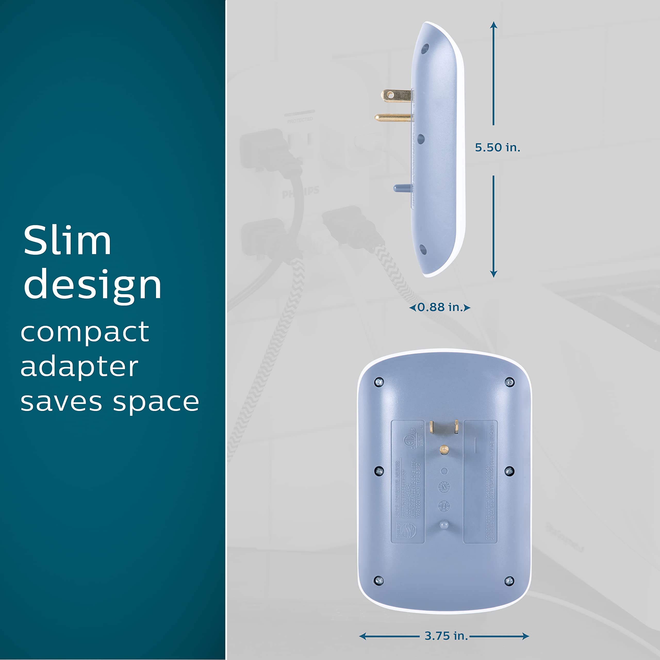 Philips side profile showing low-profile design fitting behind furniture