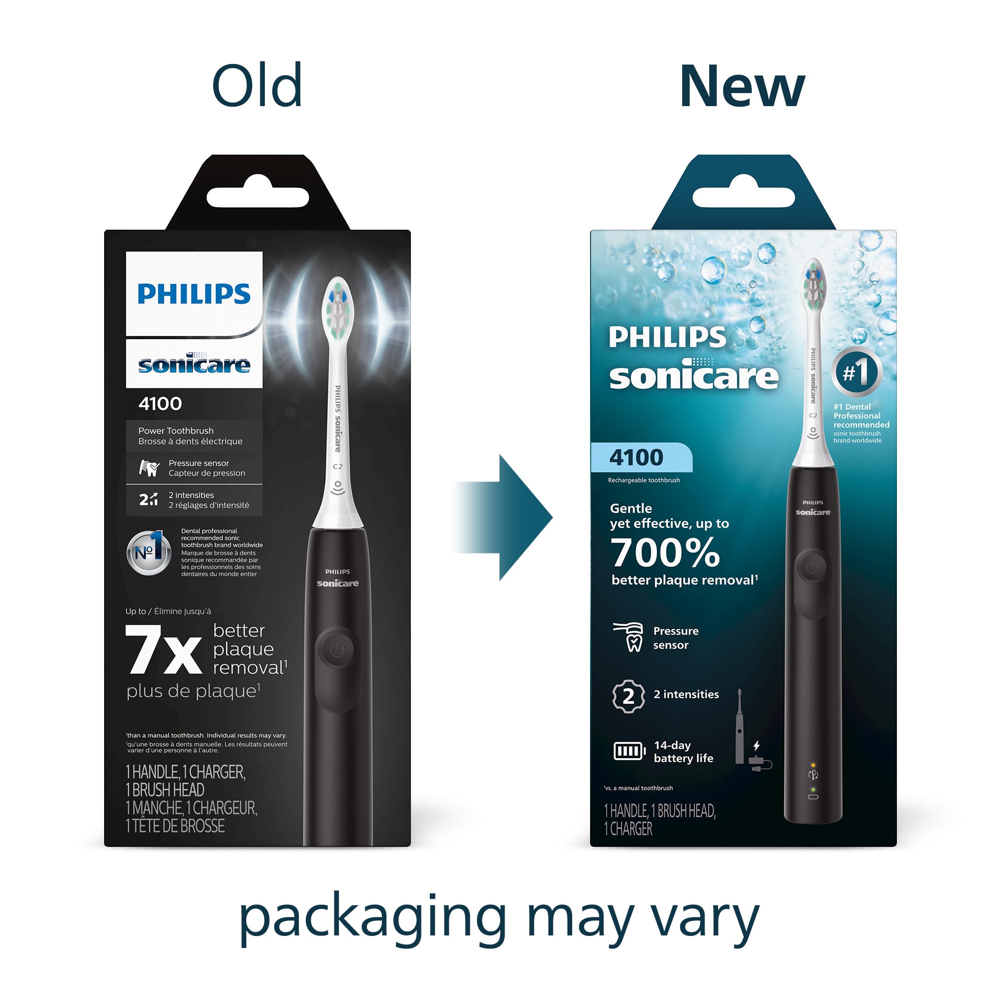 Philips Sonicare 4100 close-up of handle buttons and battery light for easy control