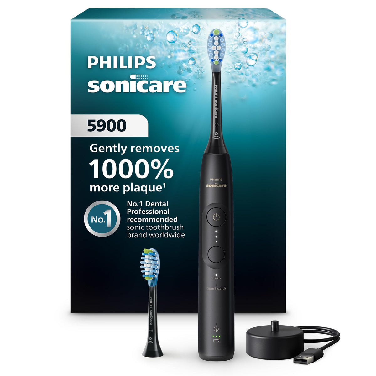 Philips Sonicare 5900 handle front view showing ergonomic grip and easy control