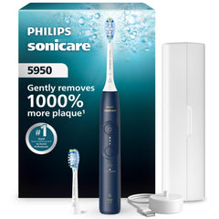 Philips Sonicare 5950 navy handle front view showing ergonomic grip and control
